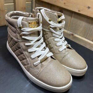 Michael Kors Womens Quilted High-Top Sneakers Gold Size 5 Retro